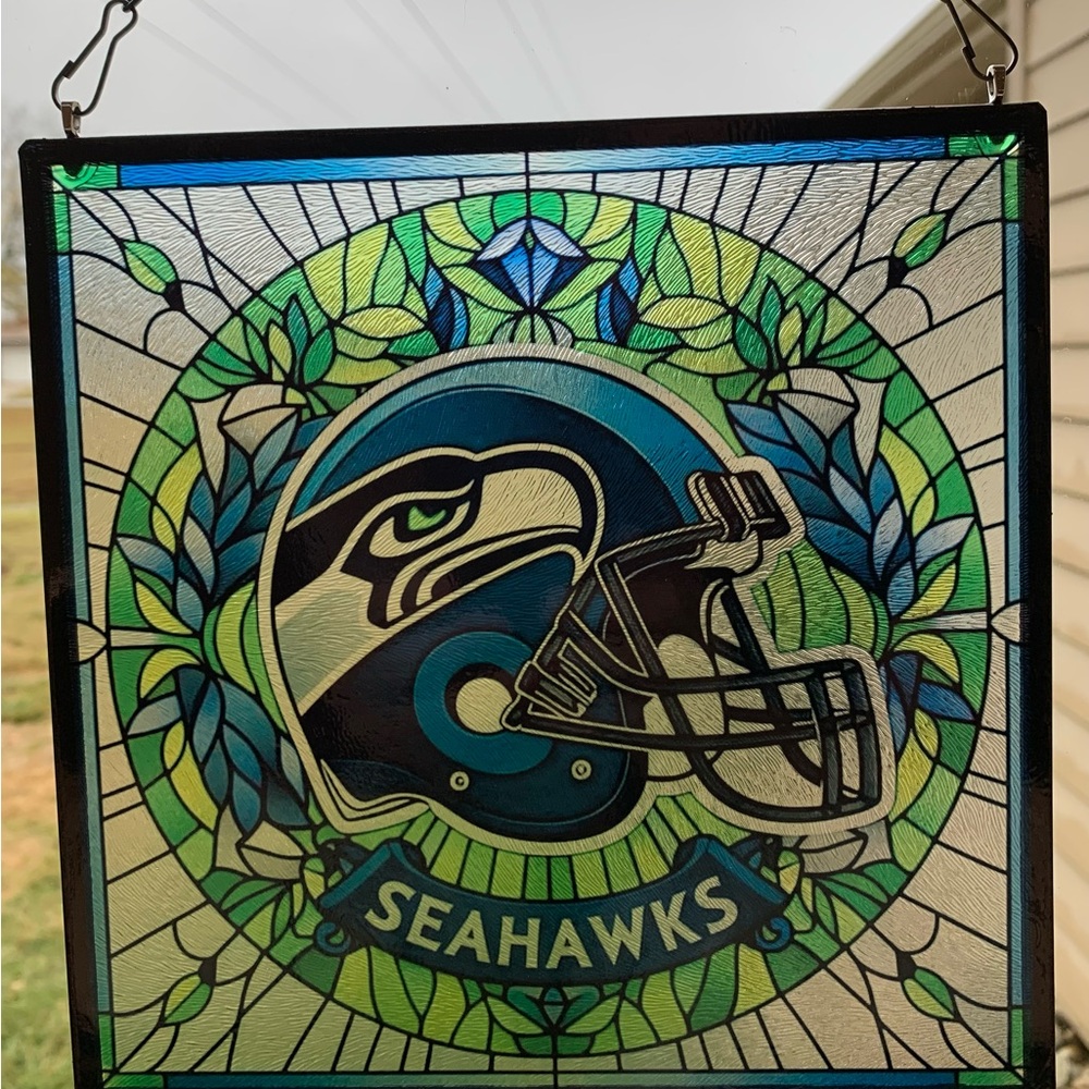 Seahawks Sublimated Glass Sun Catcher with Blue and Green Accents